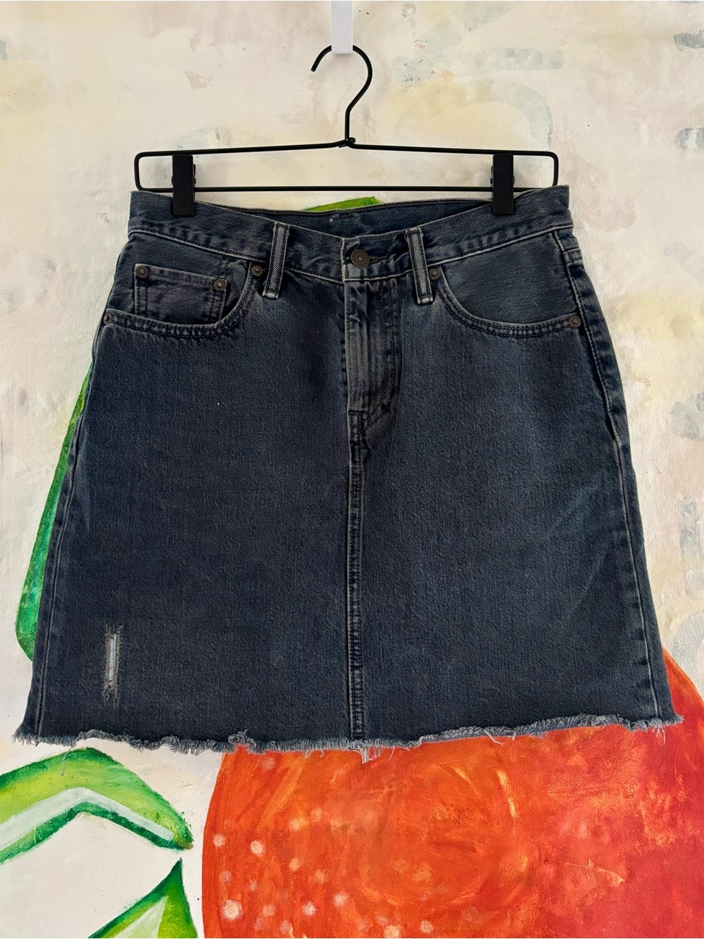 Levi's Dark Gray Raw-Hem Denim Mini Skirt